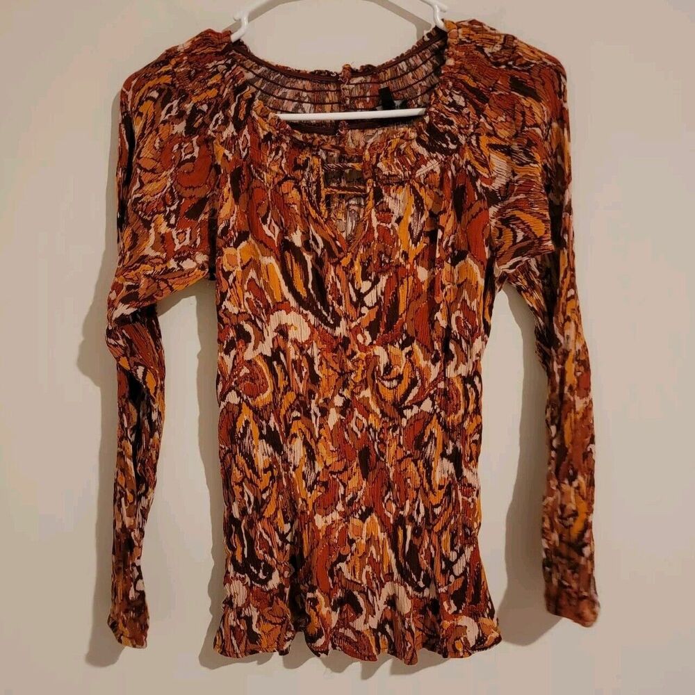 BUCKLE BLACK Top Womens Extra Small XS Orange Off Shoulder Long‎ Sleeve Shirt